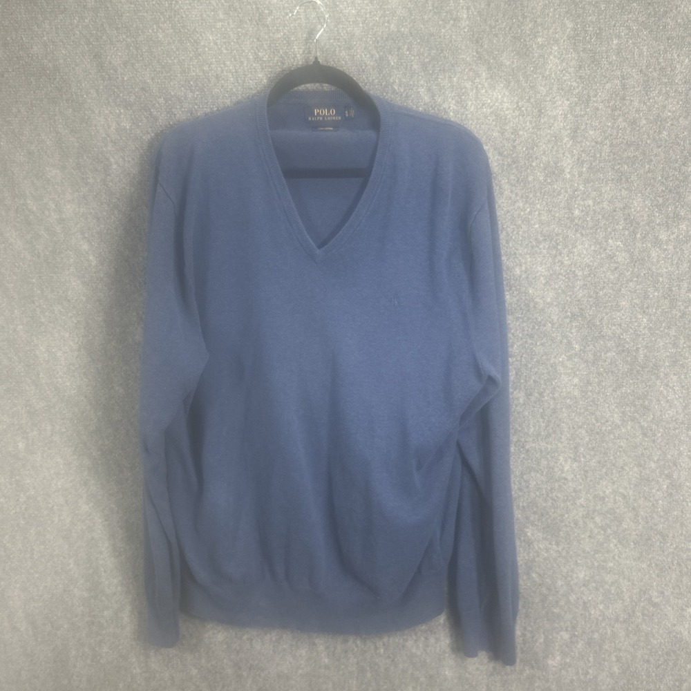 Polo Ralph Lauren Sweater Mens XL Navy Blue V Neck 100% Pima Cotton Colored Pony